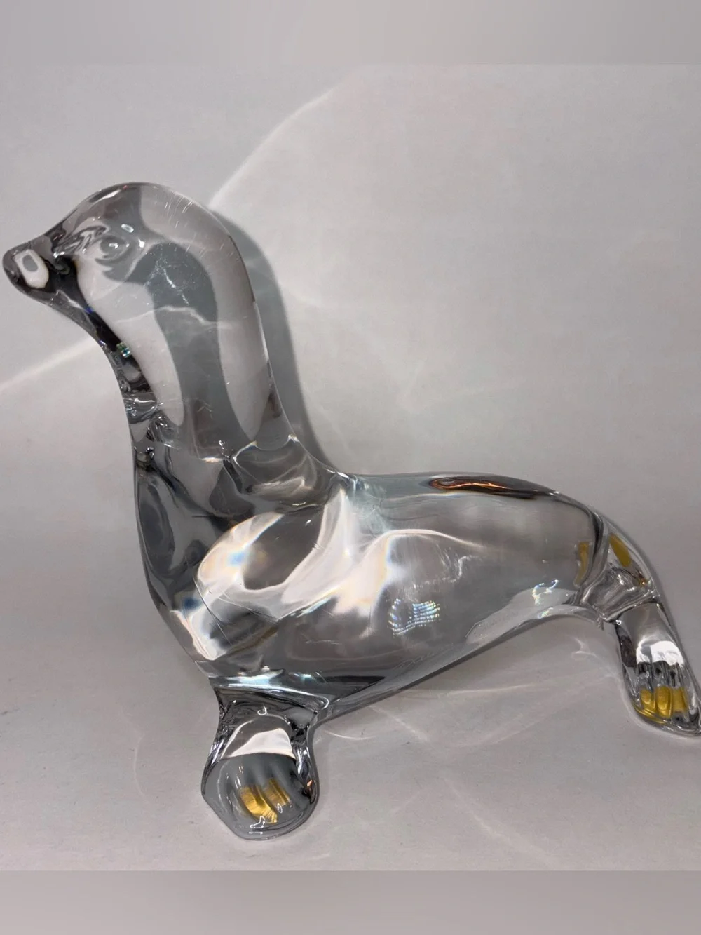 Daum France Crystal Seal or Sea Lion Clear 3.75”x5.5”x4.75” Solid Signed